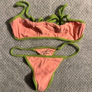 Frankie's Bikinis Coral and Olive Bikini Set
